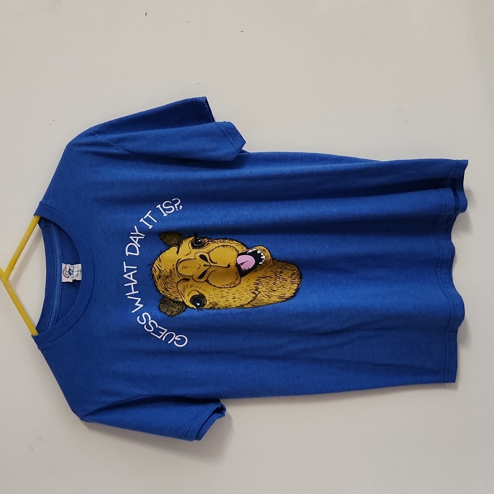 Guess What Day It Is?  camel tshirt L